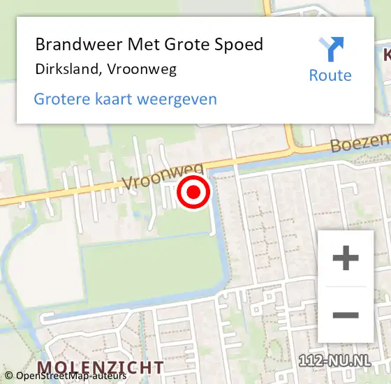 Locatie op kaart van de 112 melding: Brandweer Met Grote Spoed Naar Dirksland, Vroonweg op 21 februari 2024 16:25
