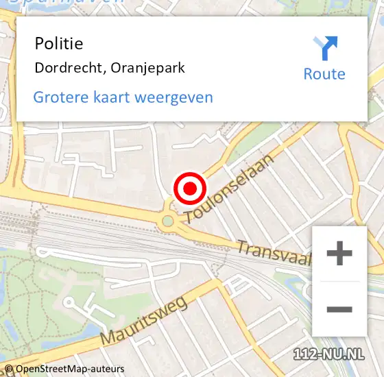 Locatie op kaart van de 112 melding: Politie Dordrecht, Oranjepark op 21 februari 2024 16:57