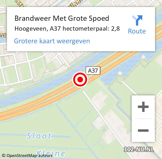 Locatie op kaart van de 112 melding: Brandweer Met Grote Spoed Naar Hoogeveen, A37 hectometerpaal: 2,8 op 21 februari 2024 18:06