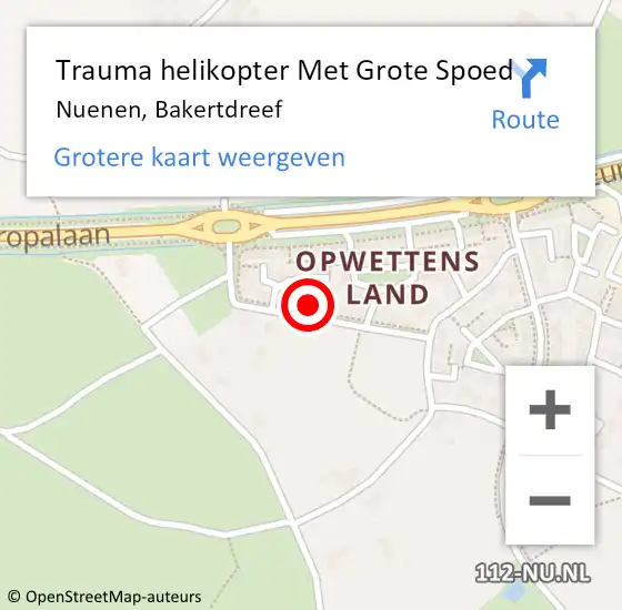Locatie op kaart van de 112 melding: Trauma helikopter Met Grote Spoed Naar Nuenen, Bakertdreef op 21 februari 2024 18:33