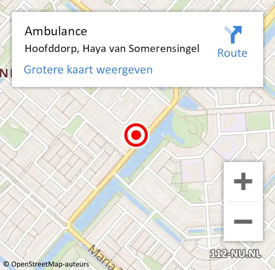 Locatie op kaart van de 112 melding: Ambulance Hoofddorp, Haya van Somerensingel op 21 februari 2024 18:35
