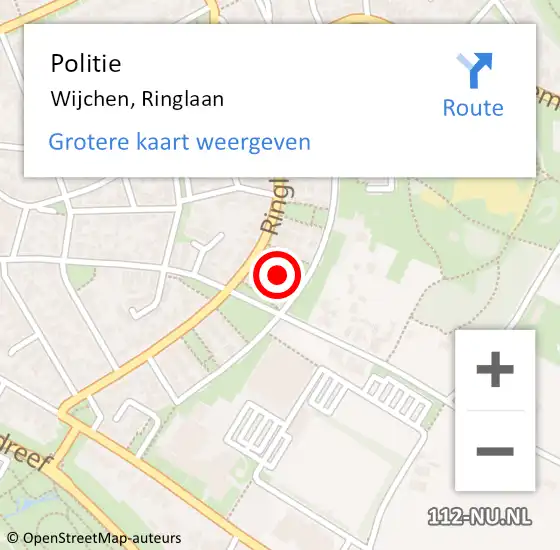 Locatie op kaart van de 112 melding: Politie Wijchen, Ringlaan op 21 februari 2024 19:52