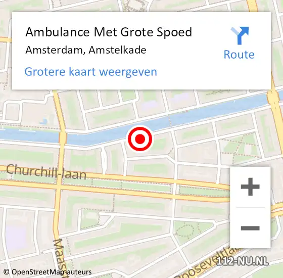 Locatie op kaart van de 112 melding: Ambulance Met Grote Spoed Naar Amsterdam, Amstelkade op 21 februari 2024 20:44