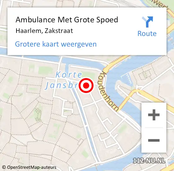 Locatie op kaart van de 112 melding: Ambulance Met Grote Spoed Naar Haarlem, Zakstraat op 21 februari 2024 21:32