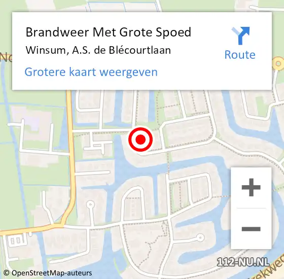 Locatie op kaart van de 112 melding: Brandweer Met Grote Spoed Naar Winsum, A.S. de Blécourtlaan op 21 februari 2024 21:33