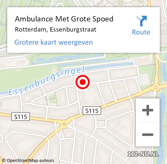 Locatie op kaart van de 112 melding: Ambulance Met Grote Spoed Naar Rotterdam, Essenburgstraat op 21 februari 2024 21:49