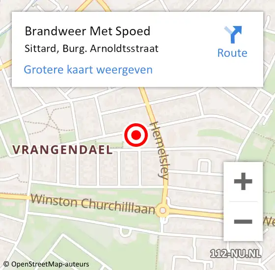 Locatie op kaart van de 112 melding: Brandweer Met Spoed Naar Sittard, Burg. Arnoldtsstraat op 21 februari 2024 21:57