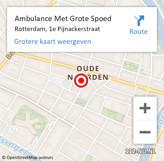 Locatie op kaart van de 112 melding: Ambulance Met Grote Spoed Naar Rotterdam, 1e Pijnackerstraat op 21 februari 2024 23:18