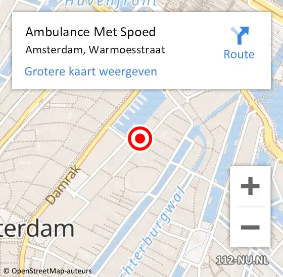 Locatie op kaart van de 112 melding: Ambulance Met Spoed Naar Amsterdam, Warmoesstraat op 22 februari 2024 00:21