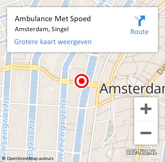 Locatie op kaart van de 112 melding: Ambulance Met Spoed Naar Amsterdam, Singel op 22 februari 2024 02:39