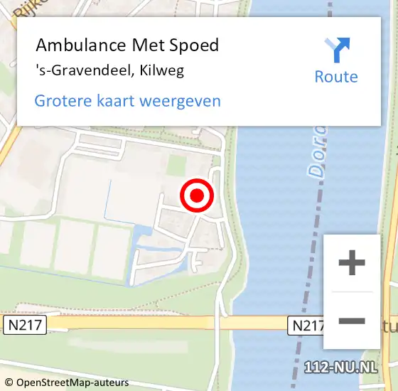 Locatie op kaart van de 112 melding: Ambulance Met Spoed Naar 's-Gravendeel, Kilweg op 22 februari 2024 02:48