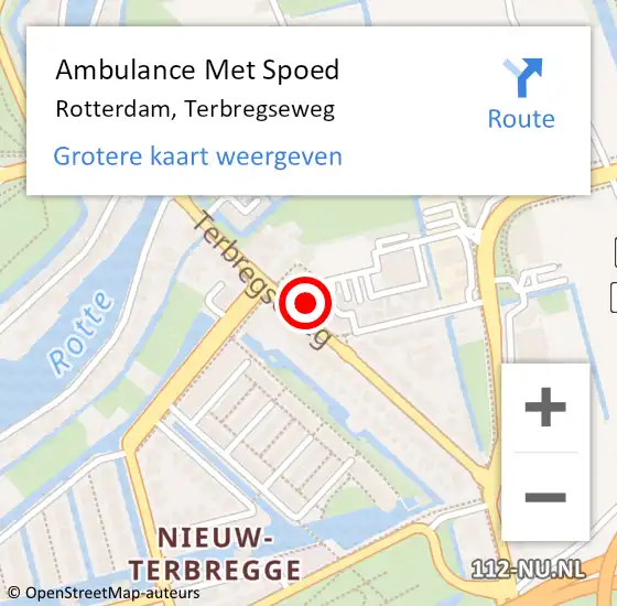 Locatie op kaart van de 112 melding: Ambulance Met Spoed Naar Rotterdam, Terbregseweg op 22 februari 2024 06:38
