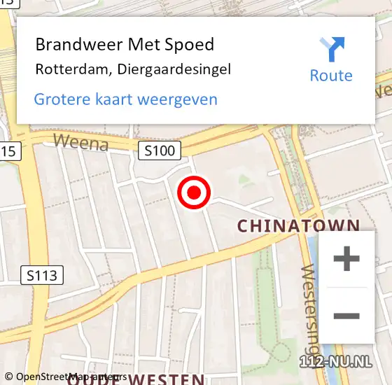 Locatie op kaart van de 112 melding: Brandweer Met Spoed Naar Rotterdam, Diergaardesingel op 22 februari 2024 07:55