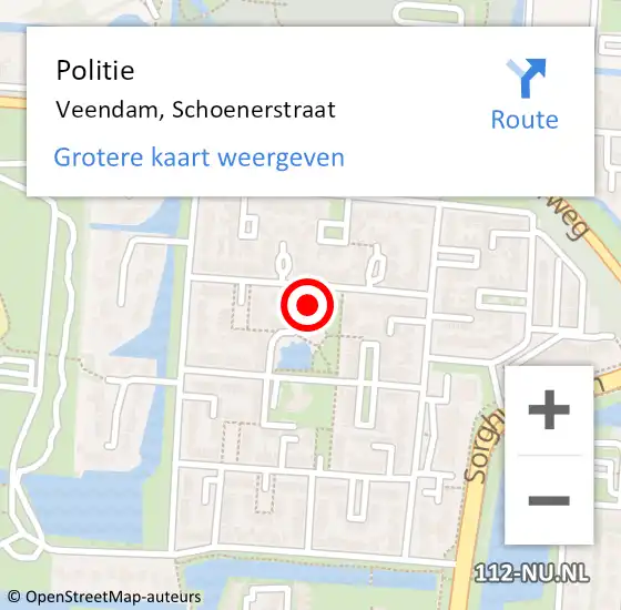 Locatie op kaart van de 112 melding: Politie Veendam, Schoenerstraat op 22 februari 2024 08:06