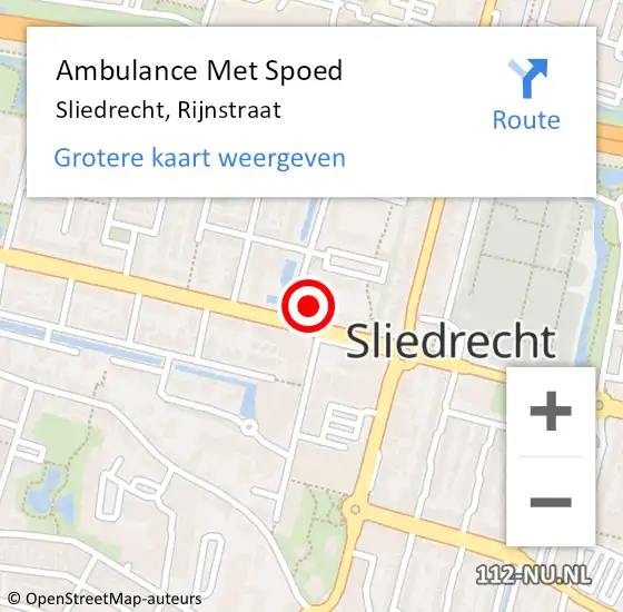 Locatie op kaart van de 112 melding: Ambulance Met Spoed Naar Sliedrecht, Rijnstraat op 22 februari 2024 08:12