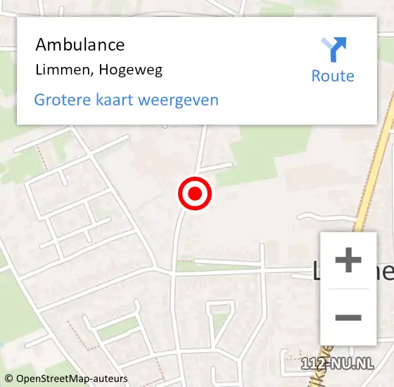 Locatie op kaart van de 112 melding: Ambulance Limmen, Hogeweg op 22 februari 2024 09:58