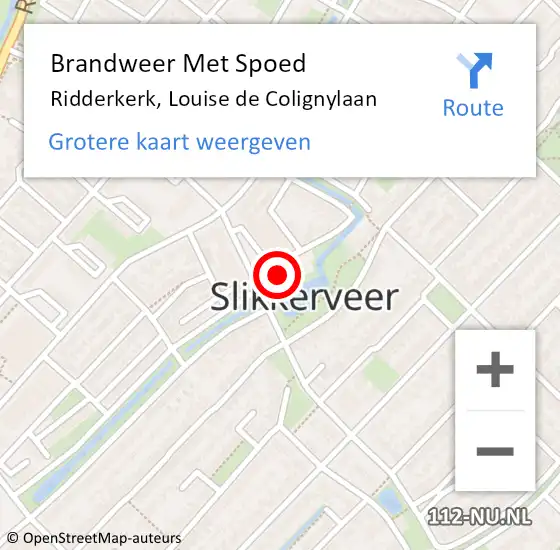 Locatie op kaart van de 112 melding: Brandweer Met Spoed Naar Ridderkerk, Louise de Colignylaan op 22 februari 2024 11:38