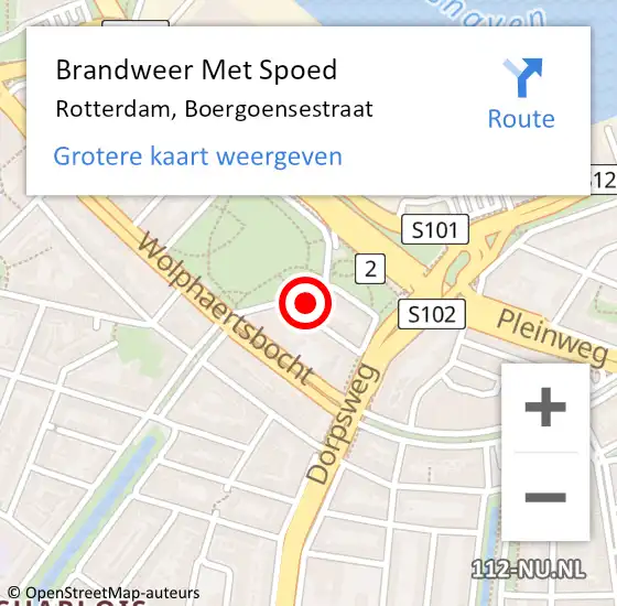 Locatie op kaart van de 112 melding: Brandweer Met Spoed Naar Rotterdam, Boergoensestraat op 22 februari 2024 11:59