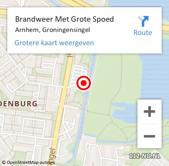 Locatie op kaart van de 112 melding: Brandweer Met Grote Spoed Naar Arnhem, Groningensingel op 22 februari 2024 12:32