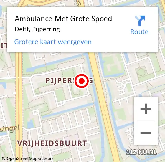 Locatie op kaart van de 112 melding: Ambulance Met Grote Spoed Naar Delft, Pijperring op 22 februari 2024 12:39
