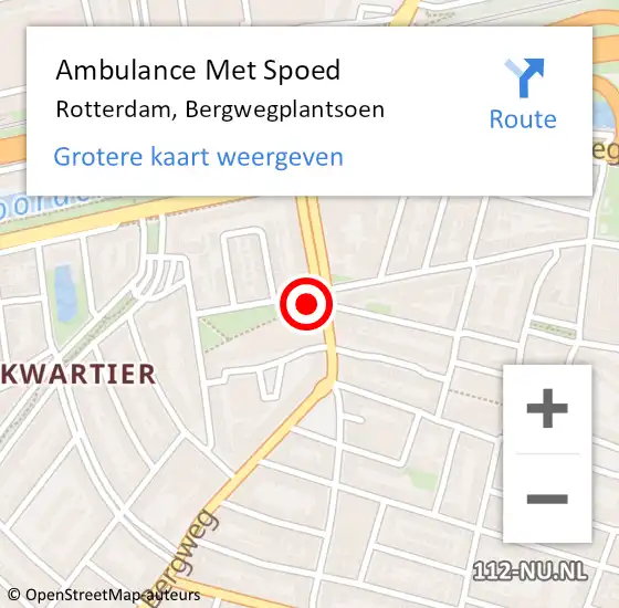 Locatie op kaart van de 112 melding: Ambulance Met Spoed Naar Rotterdam, Bergwegplantsoen op 22 februari 2024 12:53