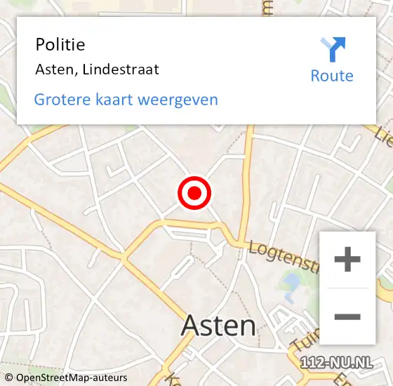 Locatie op kaart van de 112 melding: Politie Asten, Lindestraat op 22 februari 2024 13:06