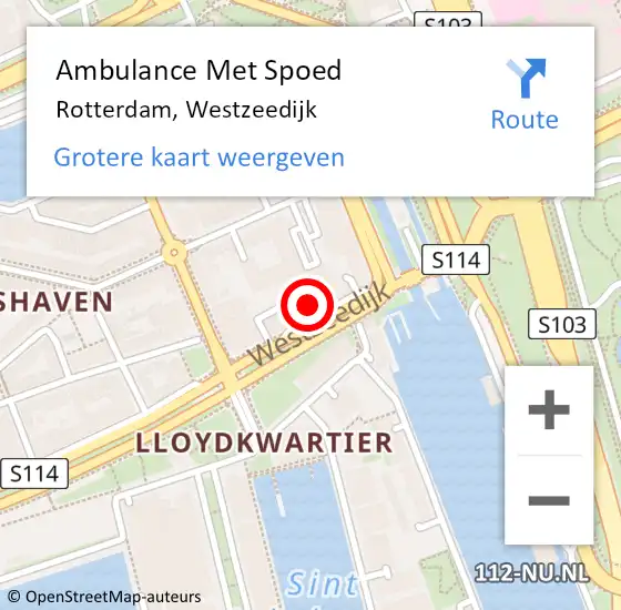 Locatie op kaart van de 112 melding: Ambulance Met Spoed Naar Rotterdam, Westzeedijk op 22 februari 2024 13:15