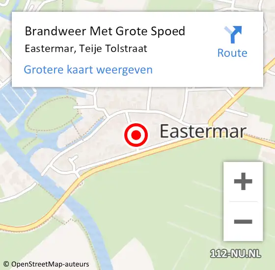 Locatie op kaart van de 112 melding: Brandweer Met Grote Spoed Naar Eastermar, Teije Tolstraat op 22 februari 2024 14:20
