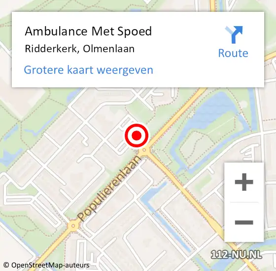 Locatie op kaart van de 112 melding: Ambulance Met Spoed Naar Ridderkerk, Olmenlaan op 22 februari 2024 14:38