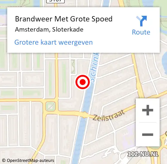 Locatie op kaart van de 112 melding: Brandweer Met Grote Spoed Naar Amsterdam, Sloterkade op 22 februari 2024 15:06