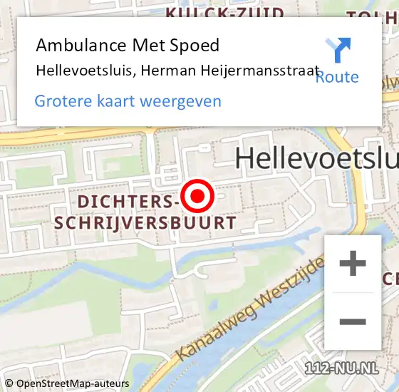 Locatie op kaart van de 112 melding: Ambulance Met Spoed Naar Hellevoetsluis, Herman Heijermansstraat op 22 februari 2024 15:41