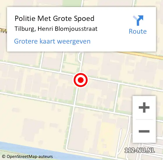 Locatie op kaart van de 112 melding: Politie Met Grote Spoed Naar Tilburg, Henri Blomjousstraat op 22 februari 2024 16:36