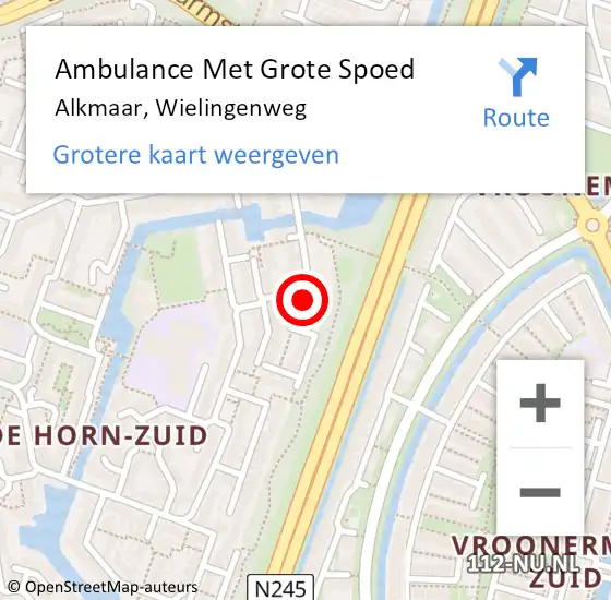 Locatie op kaart van de 112 melding: Ambulance Met Grote Spoed Naar Alkmaar, Wielingenweg op 22 februari 2024 17:18