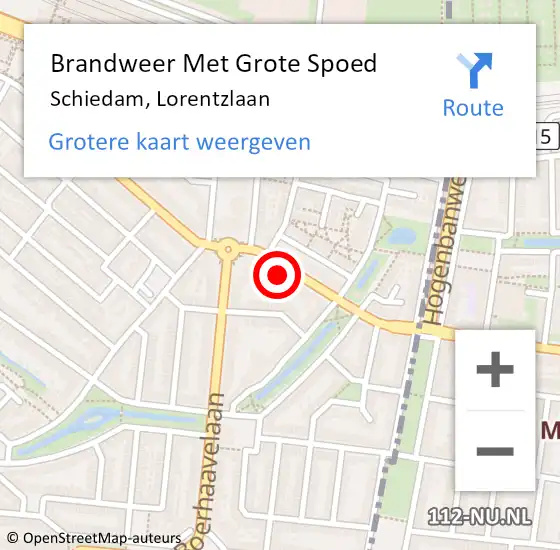 Locatie op kaart van de 112 melding: Brandweer Met Grote Spoed Naar Schiedam, Lorentzlaan op 22 februari 2024 17:24