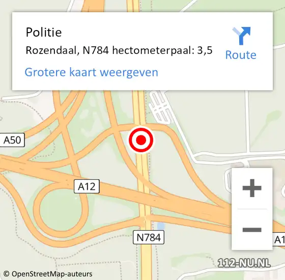 Locatie op kaart van de 112 melding: Politie Rozendaal, N784 hectometerpaal: 3,5 op 22 februari 2024 17:30