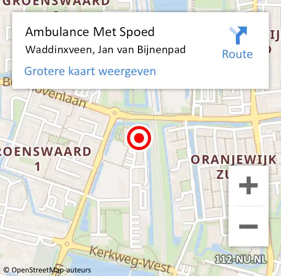Locatie op kaart van de 112 melding: Ambulance Met Spoed Naar Waddinxveen, Jan van Bijnenpad op 22 februari 2024 17:56