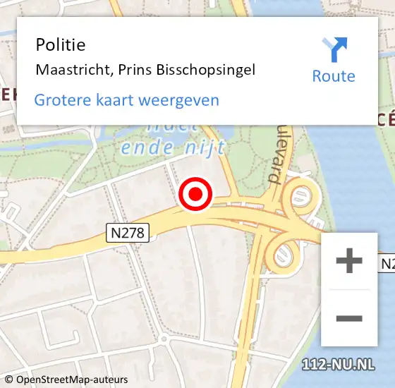 Locatie op kaart van de 112 melding: Politie Maastricht, Prins Bisschopsingel op 22 februari 2024 17:56