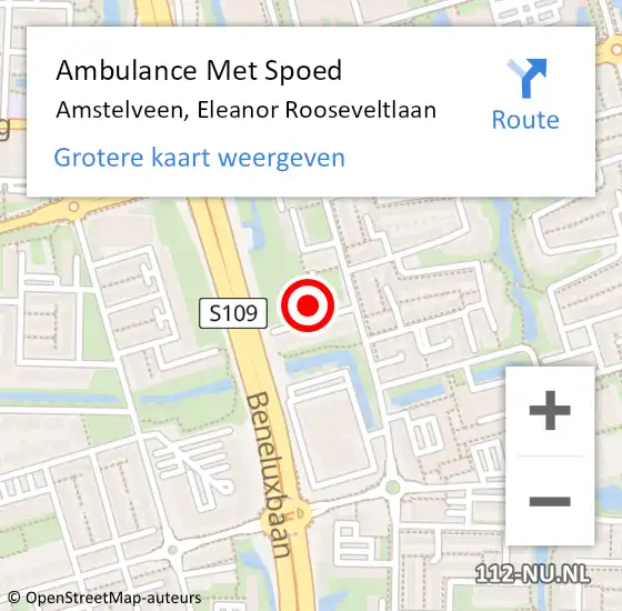 Locatie op kaart van de 112 melding: Ambulance Met Spoed Naar Amstelveen, Eleanor Rooseveltlaan op 22 februari 2024 18:00