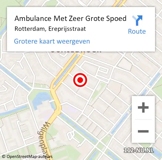Locatie op kaart van de 112 melding: Ambulance Met Zeer Grote Spoed Naar Rotterdam, Ereprijsstraat op 22 februari 2024 18:05