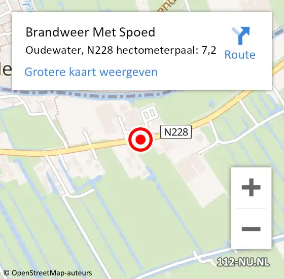 Locatie op kaart van de 112 melding: Brandweer Met Spoed Naar Oudewater, N228 hectometerpaal: 7,2 op 22 februari 2024 18:23