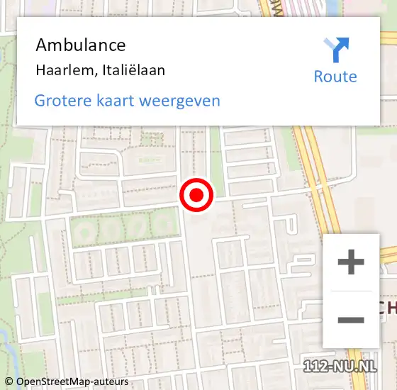 Locatie op kaart van de 112 melding: Ambulance Haarlem, Italiëlaan op 22 februari 2024 18:45
