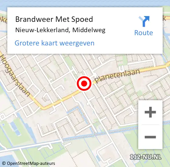 Locatie op kaart van de 112 melding: Brandweer Met Spoed Naar Nieuw-Lekkerland, Middelweg op 22 februari 2024 19:05