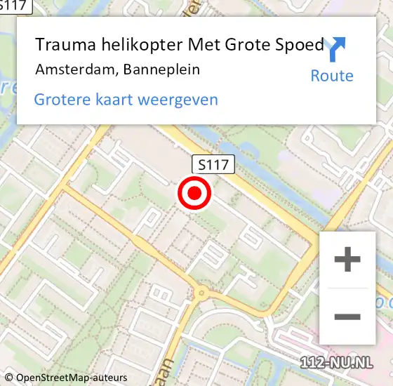 Locatie op kaart van de 112 melding: Trauma helikopter Met Grote Spoed Naar Amsterdam, Banneplein op 22 februari 2024 19:13