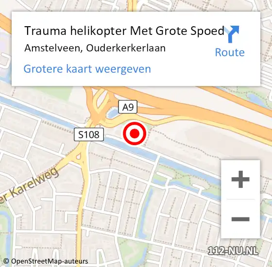 Locatie op kaart van de 112 melding: Trauma helikopter Met Grote Spoed Naar Amstelveen, Ouderkerkerlaan op 22 februari 2024 19:20