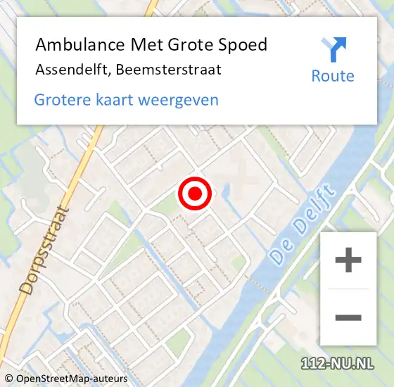 Locatie op kaart van de 112 melding: Ambulance Met Grote Spoed Naar Assendelft, Beemsterstraat op 22 februari 2024 19:21