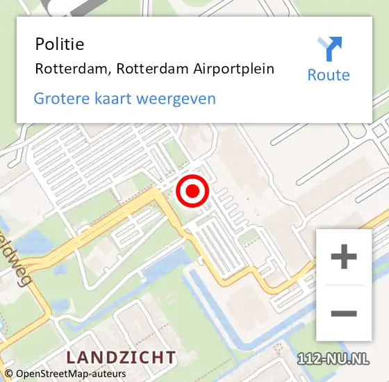 Locatie op kaart van de 112 melding: Politie Rotterdam, Rotterdam Airportplein op 22 februari 2024 19:24