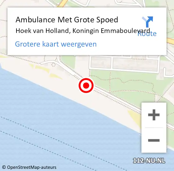 Locatie op kaart van de 112 melding: Ambulance Met Grote Spoed Naar Hoek van Holland, Koningin Emmaboulevard op 22 februari 2024 19:41