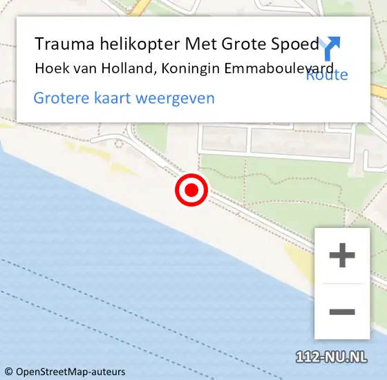 Locatie op kaart van de 112 melding: Trauma helikopter Met Grote Spoed Naar Hoek van Holland, Koningin Emmaboulevard op 22 februari 2024 19:43