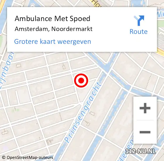 Locatie op kaart van de 112 melding: Ambulance Met Spoed Naar Amsterdam, Noordermarkt op 22 februari 2024 19:47