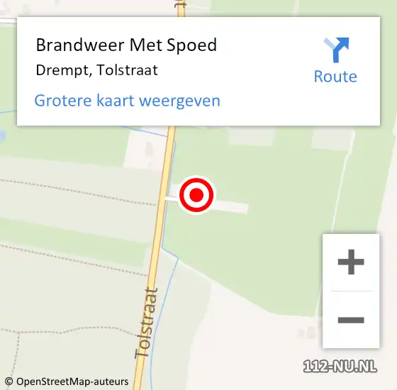 Locatie op kaart van de 112 melding: Brandweer Met Spoed Naar Drempt, Tolstraat op 22 februari 2024 19:51